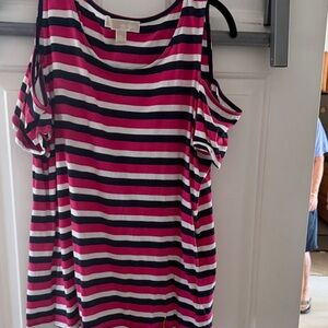 INC International Concepts Striped Cold Shoulder Tee